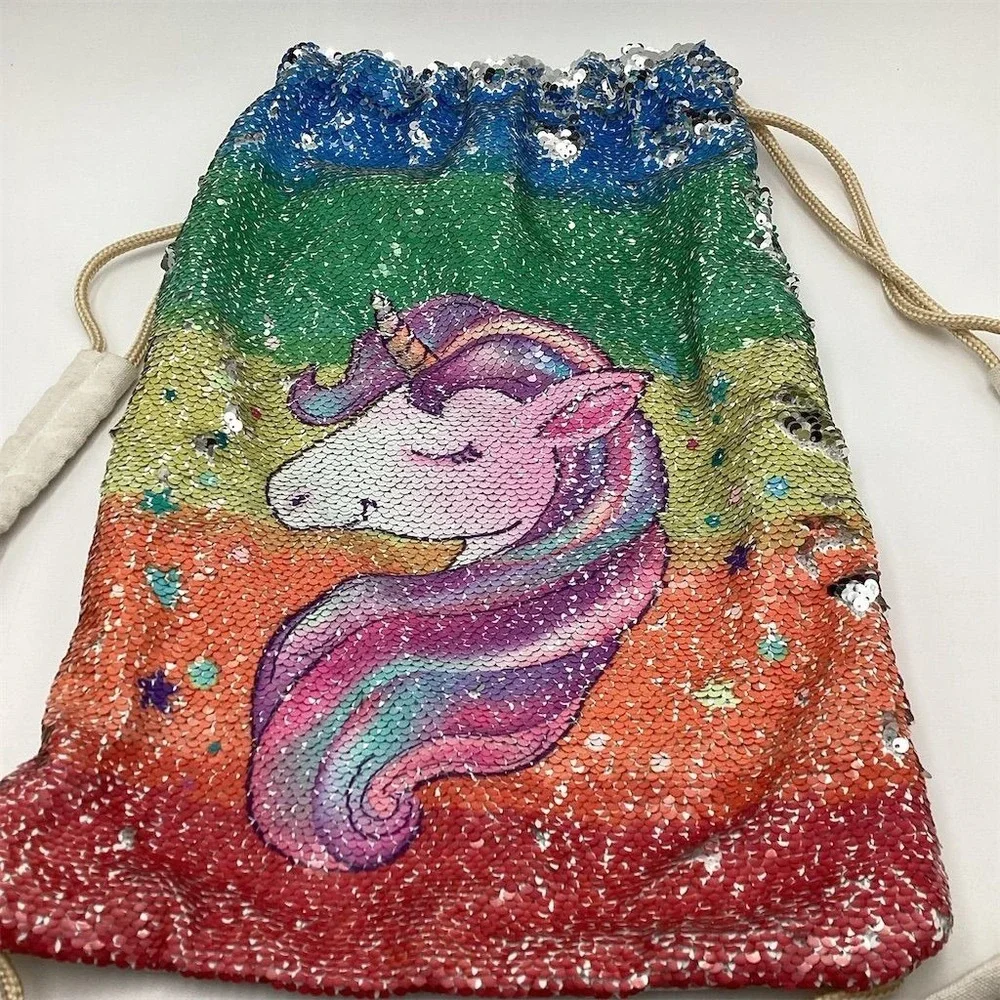 LURICO Unicorn Sequin Drawstring Bag Large Multicolor Kids‎ Backpack